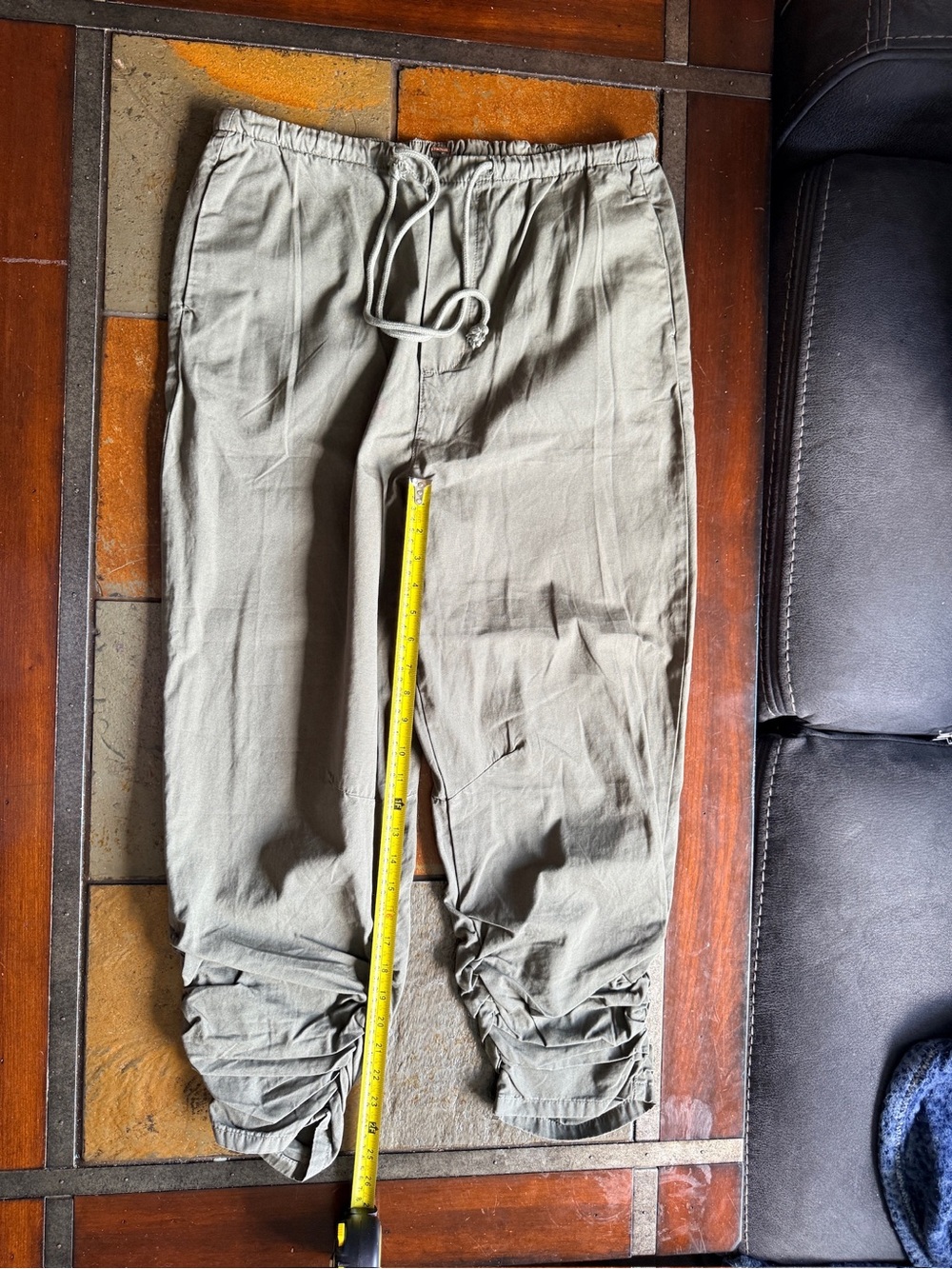 Free People Olive Green Drawstring Ruched Joggers